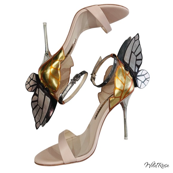 Sophia Webster Chiara Nude, Silver, & Orange Butterfly Heels SZ 36.5 - Picture 9 of 14